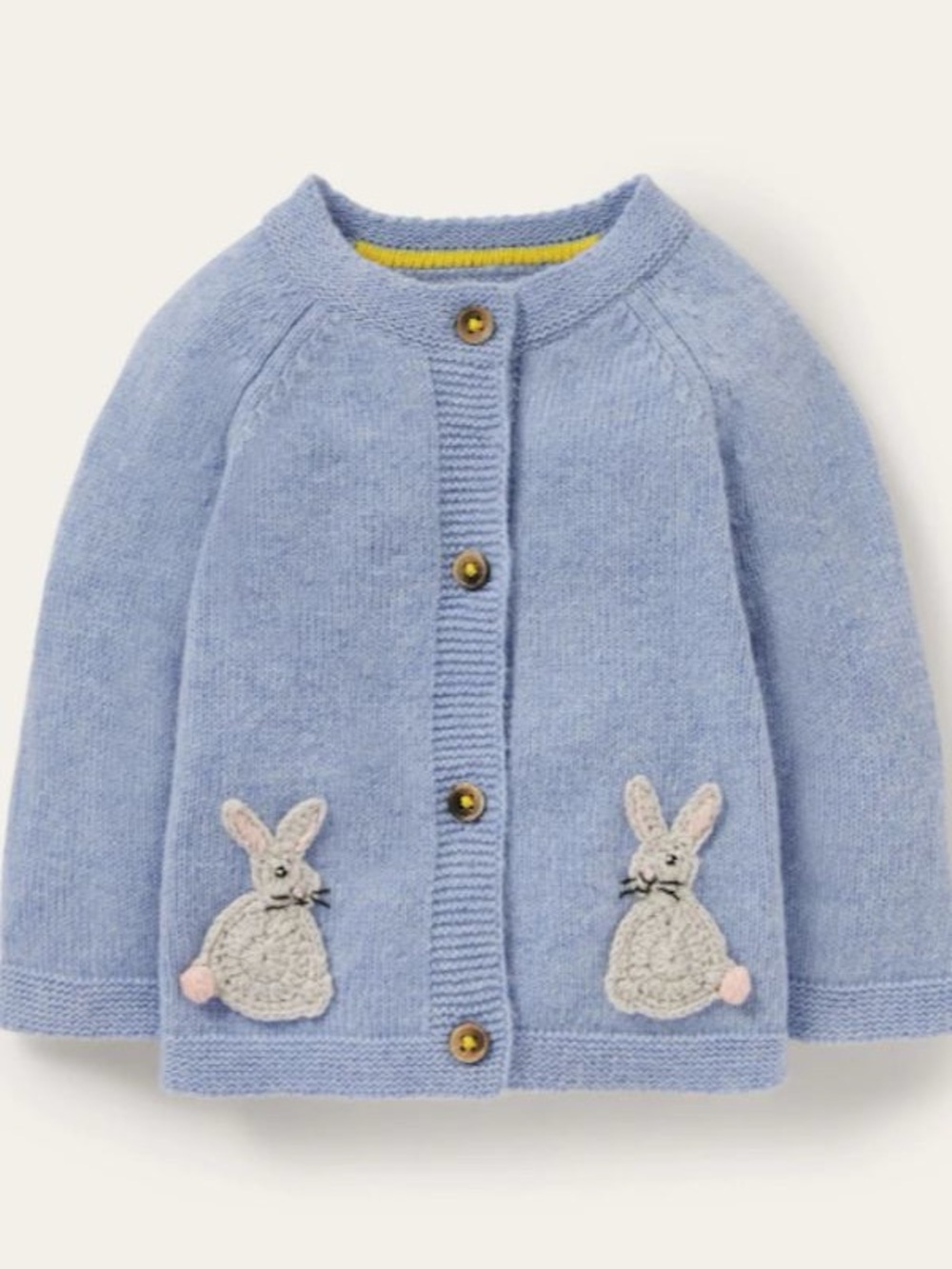Baby Boden Wool Blend Bunny Rabbit Embroidered Cardigan